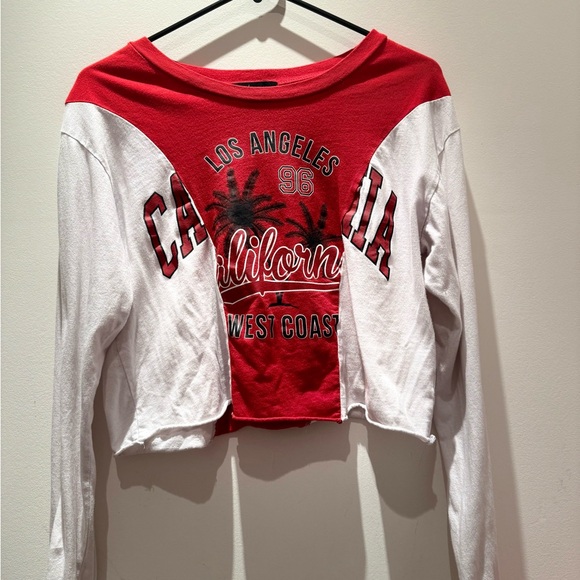 Red and White California Crop Top - Picture 1 of 4
